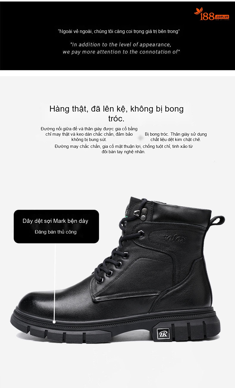 Giày Martin Nam Da Bò Phong Cách Công Sở Cao Cổ Lót Lông Chiều Cao Đế Khoảng 3cm Màu Đen chi tiết 4