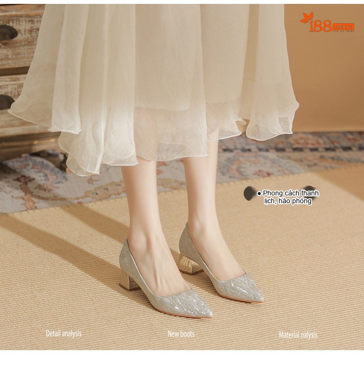 Giày Cao Gót Nữ Mũi Nhọn Chiều Cao Đế Khoảng 5cm Quai Trong Suốt Màu Trắng chi tiết 6