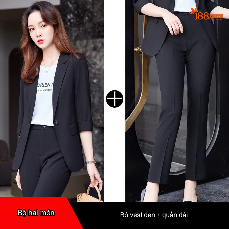 Bộ Vest Công Sở Nữ Tay Lỡ Phong Cách Hàn Quốc Màu Xanh Khói, Be, Đen