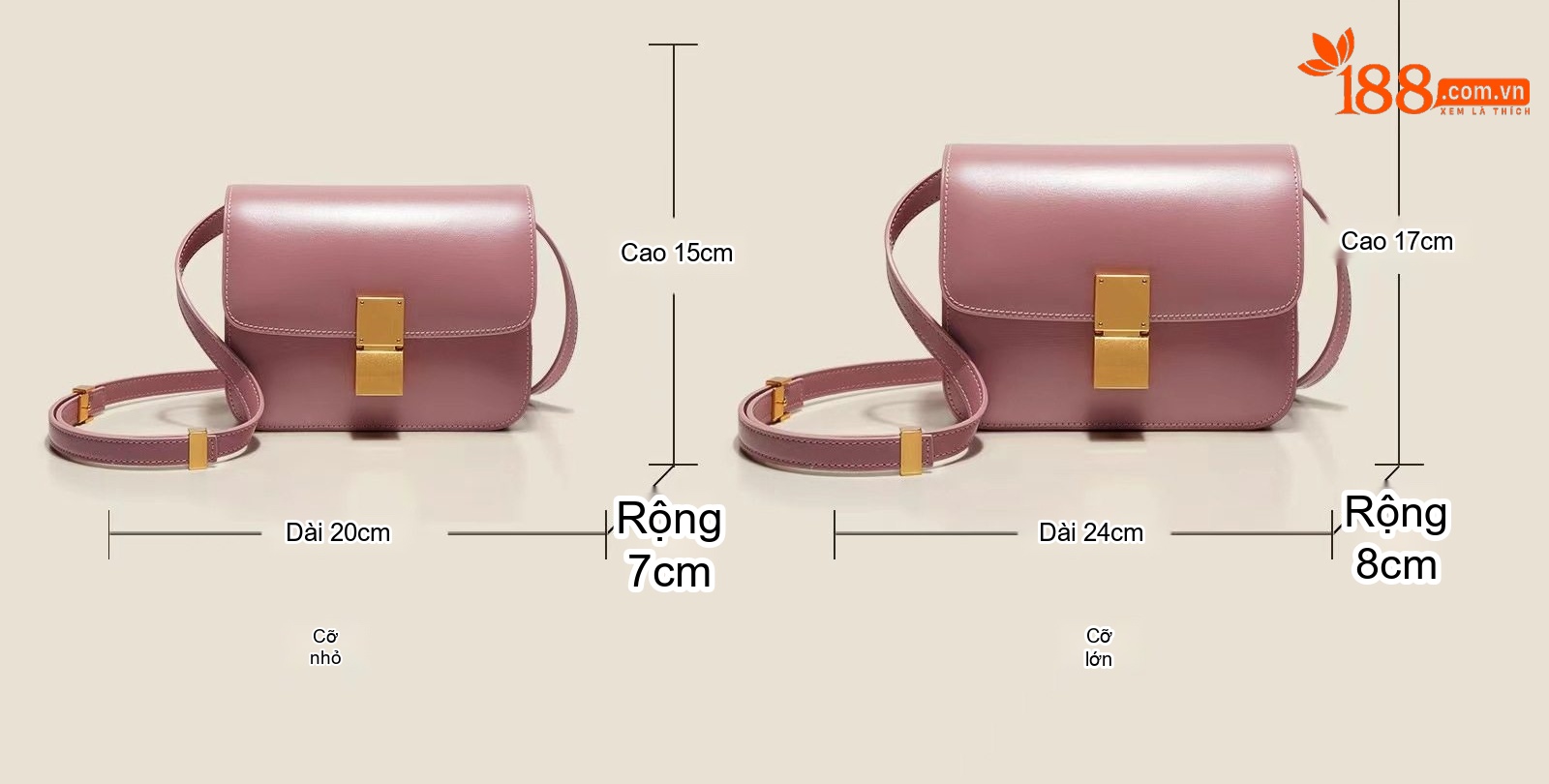 Túi Đeo Chéo Nữ Da Thật Dáng Hộp Nhỏ Phong Cách Retro Màu Hồng
