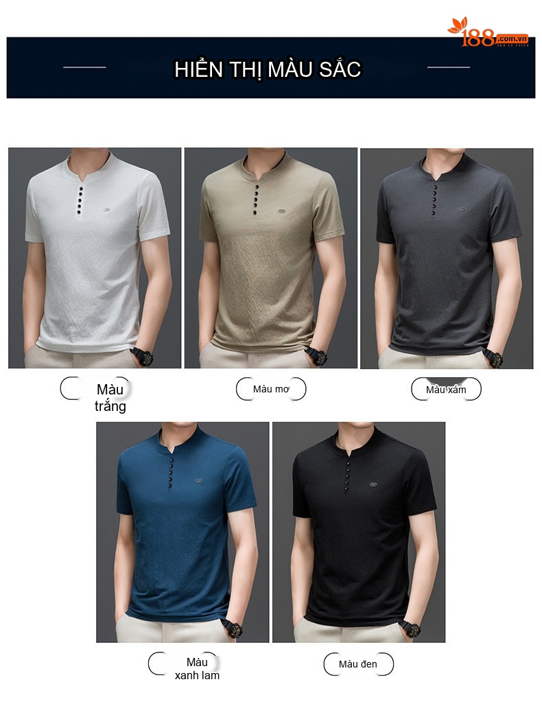 Áo Thun Polo Nam Tay Ngắn Cổ Tròn Màu Xanh, Trắng, Xám, Nâu chi tiết 3