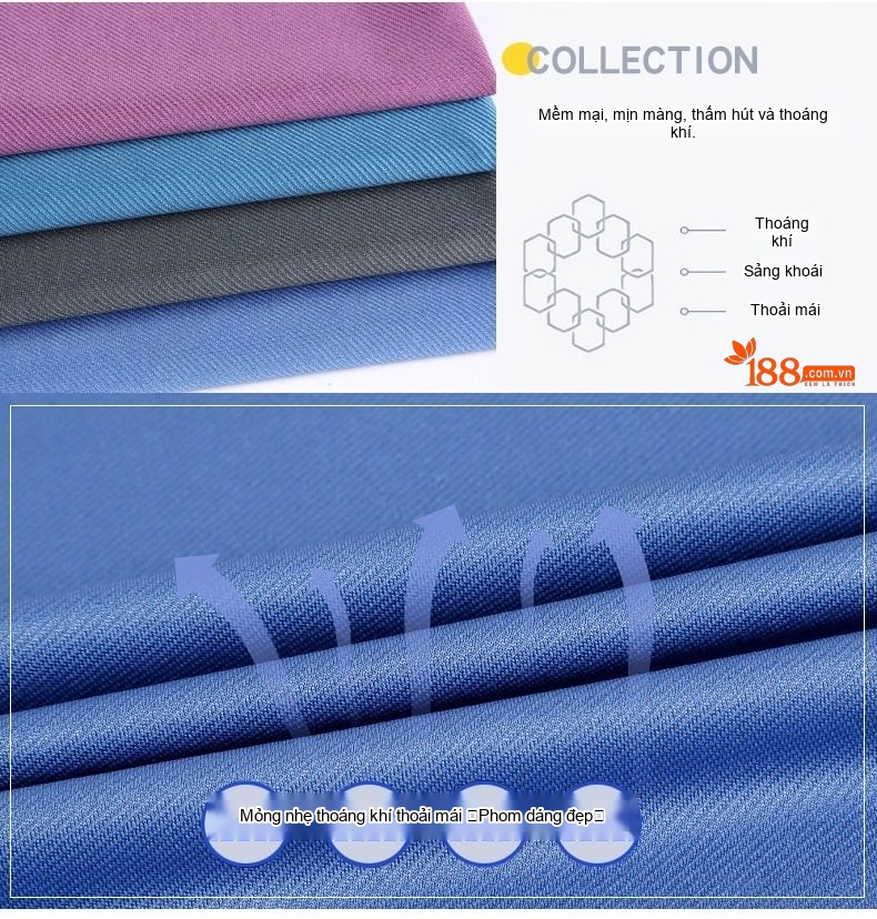 Áo Thun Nam Tay Ngắn Cotton Lụa Cao Cấp Chống Nhăn Màu Tím, Xanh Dương, Xám chi tiết 3