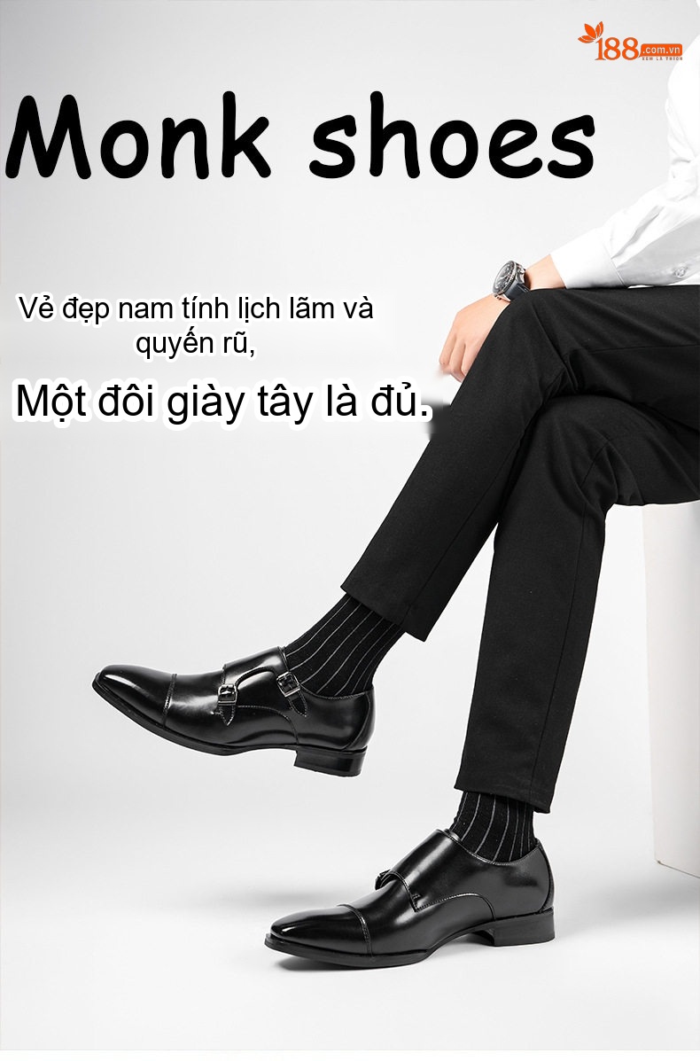 Giày Monkstrap Khóa Cài Nam Da Bóng Chiều Cao Đế Khoảng 3cm Màu Đen, Nâu chi tiết 1