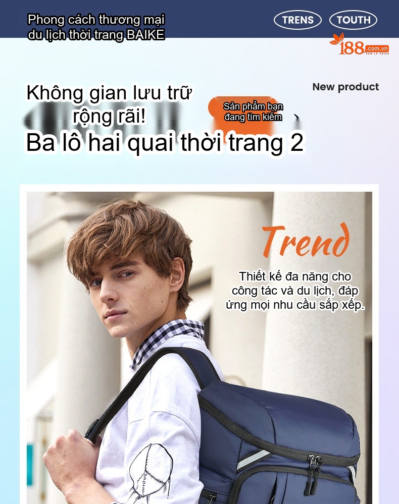 Balo Đa Năng Chống Thấm Nước Dung Tích Lớn, Ngăn Riêng Đồ Ướt Màu Đen, Xanh Navy chi tiết 5