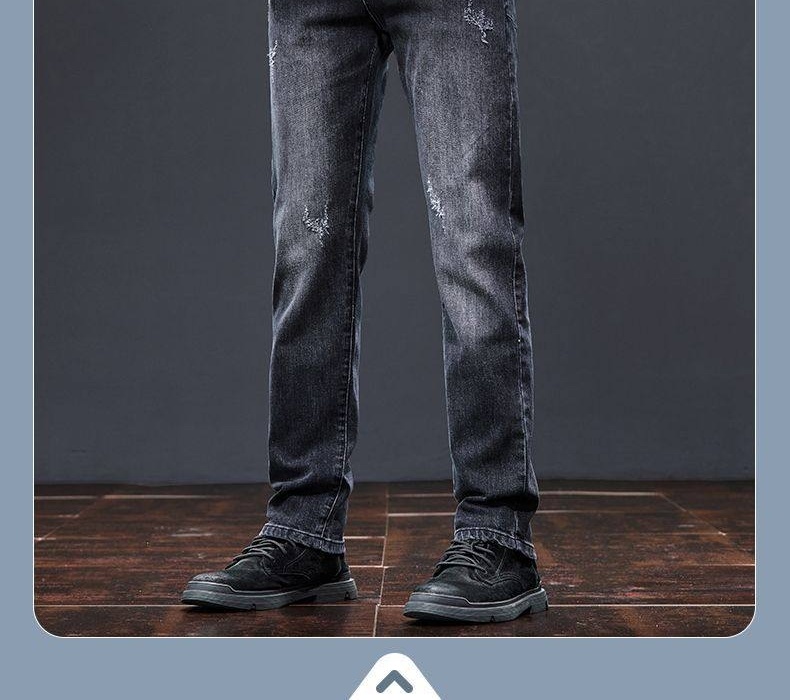 Quần Jean Nam Ống Đứng Cotton Co Giãn Nhẹ Phong Cách Casual Màu Xám Đen chi tiết 1