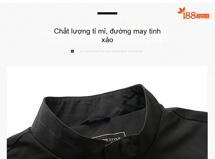 Áo Khoác Nam Dáng Công Sở Cổ Trụ Mỏng Nhẹ Màu Be, Đen chi tiết 7