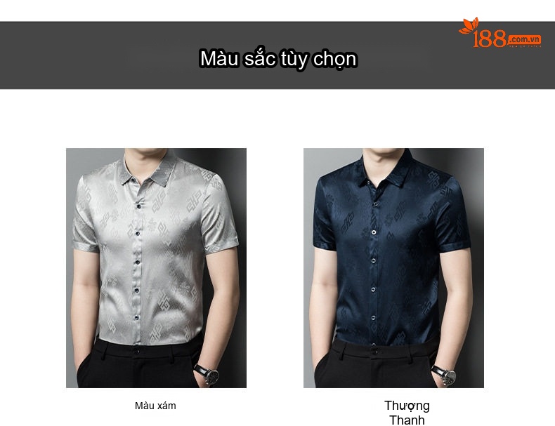 Áo Sơ Mi Tay Ngắn Nam Lụa Tơ Tằm Cao Cấp Mềm Mịn Thoáng Mát Màu Xám, Xanh Navy chi tiết 7