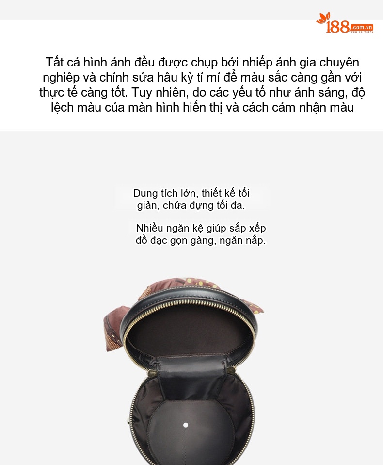 Túi Xách Nữ Dáng Trống Họa Tiết Chữ Lồng Thiết Kế Nhỏ Gọn Đeo Vai, Đeo Chéo, Xách Tay Màu Nâu, Đen chi tiết 3