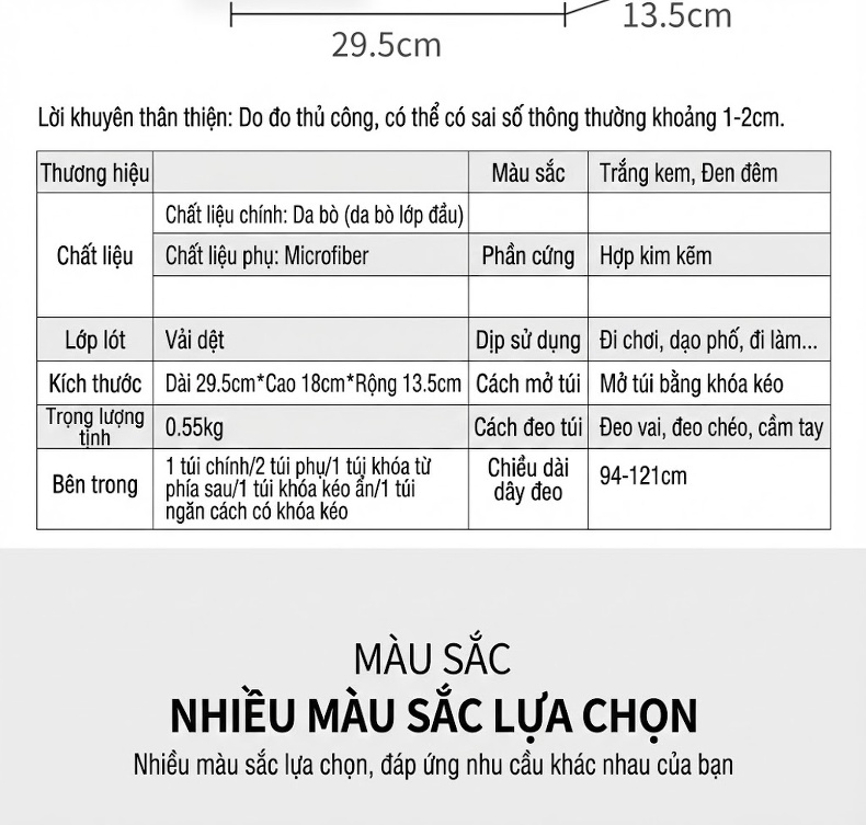 Túi Đeo Vai/Đeo Chéo Nữ Da Bò Phong Cách Âu Mỹ Cổ Điển Màu Đen, Trắng chi tiết 16