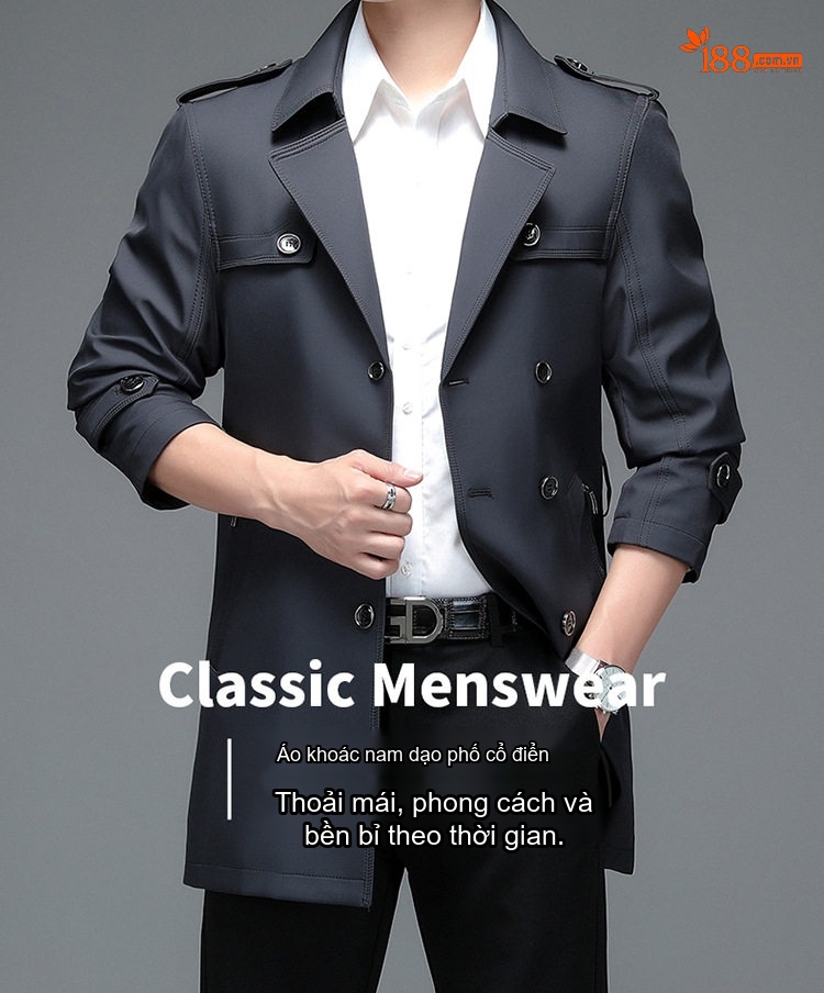 Áo Khoác Mangto Nam Dáng Ôm Vừa Vặn Phong Cách Hàn Quốc Màu Đen, Xanh Navy, Xanh Olive chi tiết 1