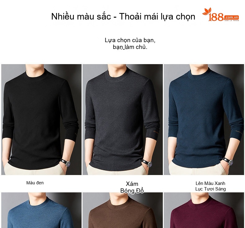 Áo Len Nam Dệt Kim Tay Dài Cổ Tròn Họa Tiết Thời Trang Màu Xanh Dương, Đen, Xám, Nâu chi tiết 6