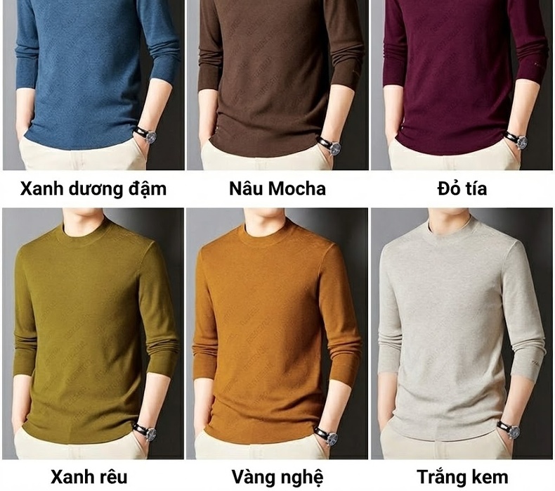 Áo Len Nam Dệt Kim Tay Dài Cổ Tròn Họa Tiết Thời Trang Màu Xanh Dương, Đen, Xám, Nâu chi tiết 7