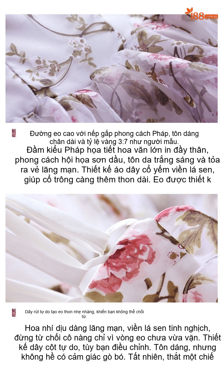 Váy Dạ Hội Cúp Ngực Họa Tiết Hoa Nhí Dáng Xòe Thướt Tha Màu Trắng Hồng chi tiết 31