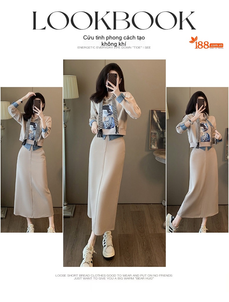 Set Bộ Áo Hoodie và Chân Váy Dáng Dài Nữ Lót Lông Dày Dặn Phong Cách Thời Trang Màu Be chi tiết 5
