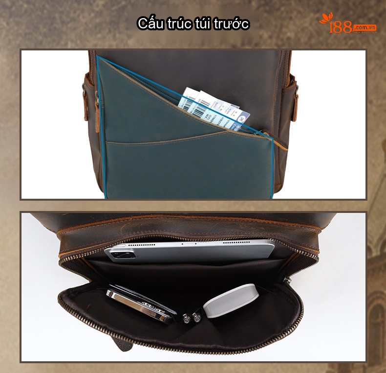 Balo da bò đựng laptop phong cách retro đi du lịch chi tiết 5