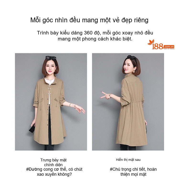 Áo Khoác Gió Nữ Dáng Dài Vừa Mỏng Nhẹ Thu Đông Màu Nâu, Xanh Navy chi tiết 5