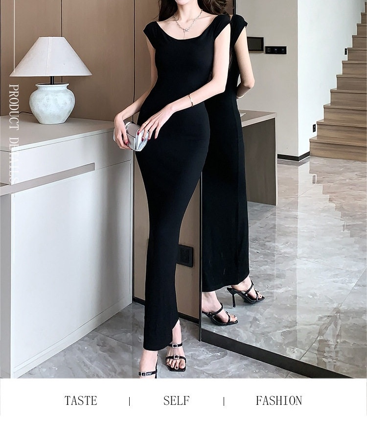 Váy Ôm Body Hở Vai Dáng Dài Màu Đen chi tiết 2