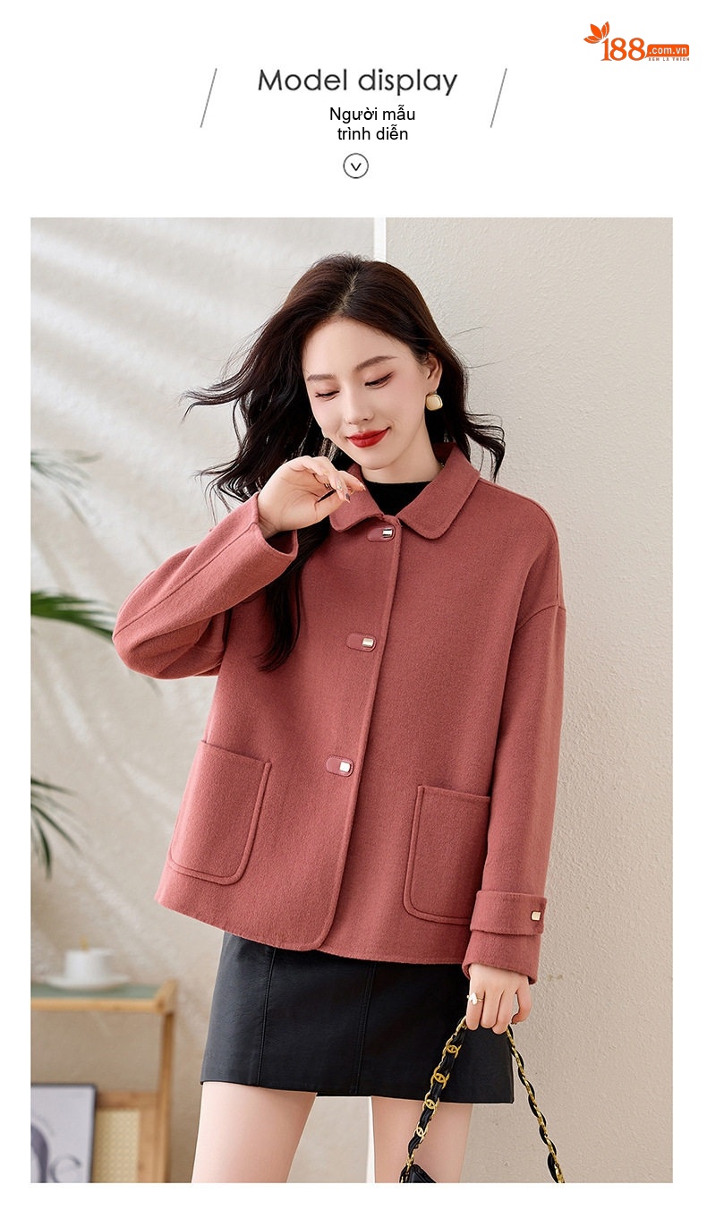 Áo Khoác Lông Cừu Hai Mặt Cổ Bẻ Ngắn Phong Cách Thời Trang Màu Hồng, Kem, Đen chi tiết 14