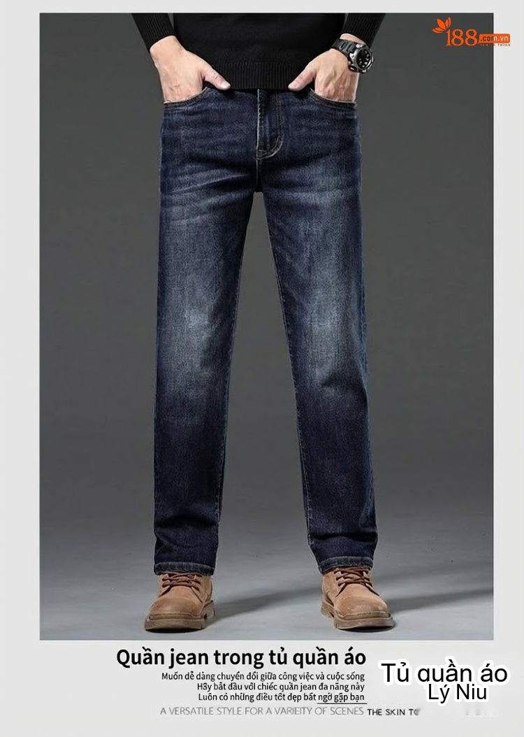 Quần Jean Nam Ống Đứng Co Giãn Vừa Vặn Phong Cách Retro Màu Xanh Denim chi tiết 34