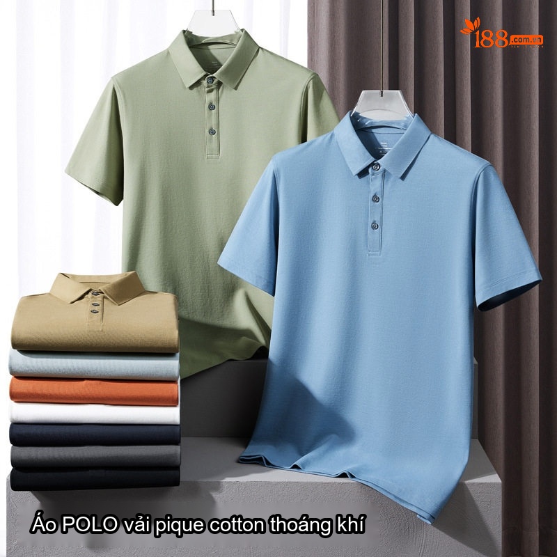 Áo Polo Nam Cotton Pique Cổ Bẻ Ngắn Tay Thoáng Mát Màu Trắng, Đen, Xám, Xanh...