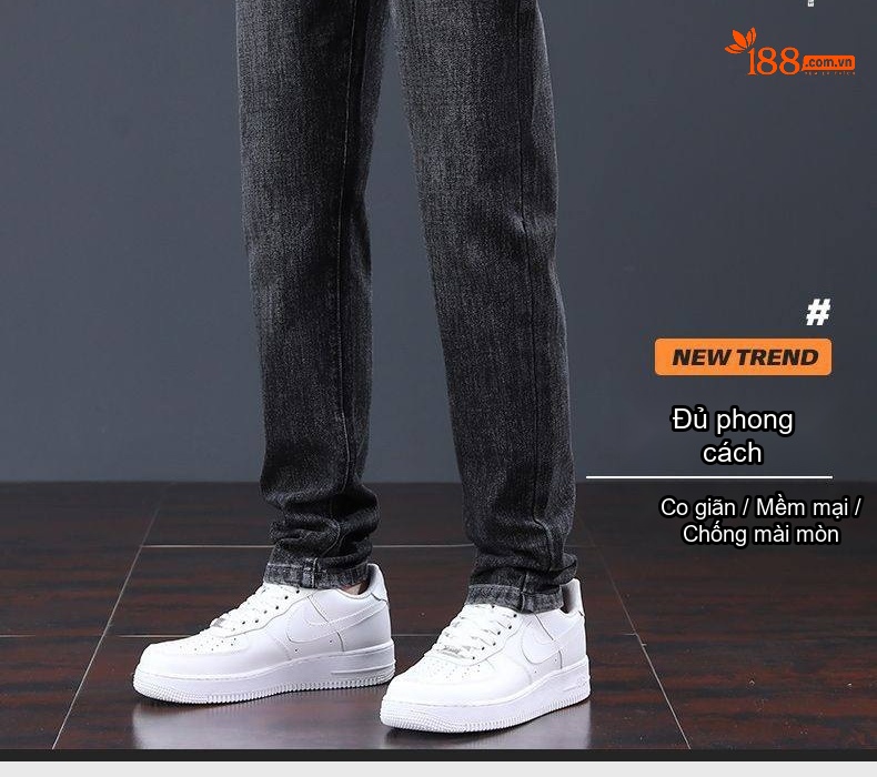 Quần Jean Nam Ống Đứng Slim Fit Co Giãn Thoải Mái Phong Cách Business Casual Màu Xám Đen chi tiết 2