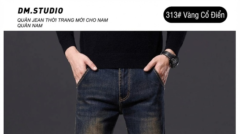 Quần Jean Dài Nam Màu Xanh Dương Rửa Bụi, Dáng Ôm Vừa, Ống Đứng, Phong Cách Retro chi tiết 20