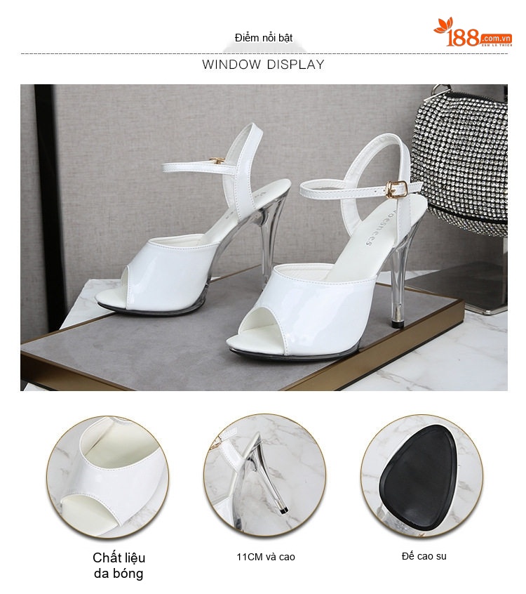 Giày Sandal Cao Gót Nữ Hở Mũi Quai Mảnh Gót Trong Suốt Gót Cao 11cm Màu Đen, Trắng, Đỏ, Vàng... chi tiết 4