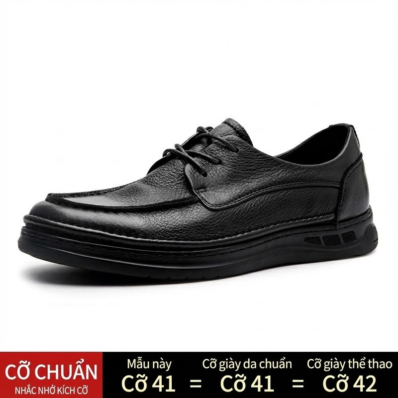 Giày Tây Buộc Dây Nam Da Thật Thoáng Khí Chiều Cao Đế Khoảng 3cm Màu Nâu, Đen