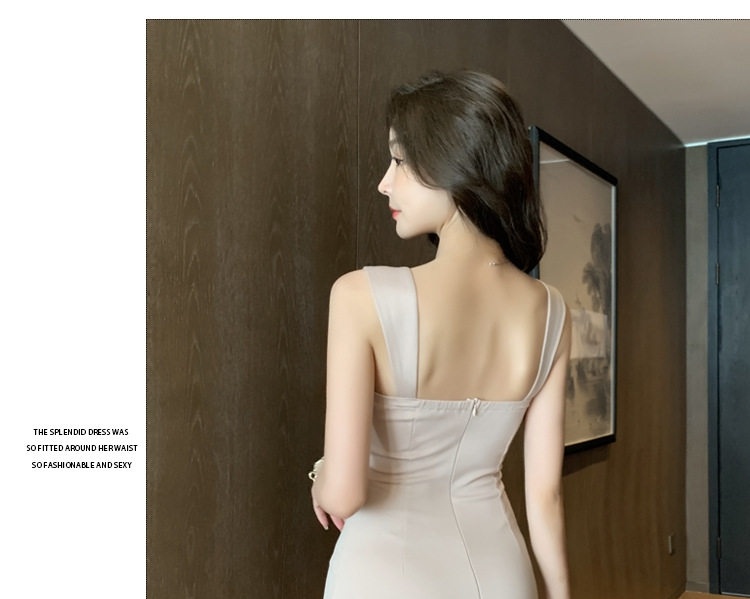 Váy Hai Dây Ngắn Hở Lưng Xẻ Tà Ôm Body Gợi Cảm Màu Be, Đen, Vàng, Xanh... chi tiết 7
