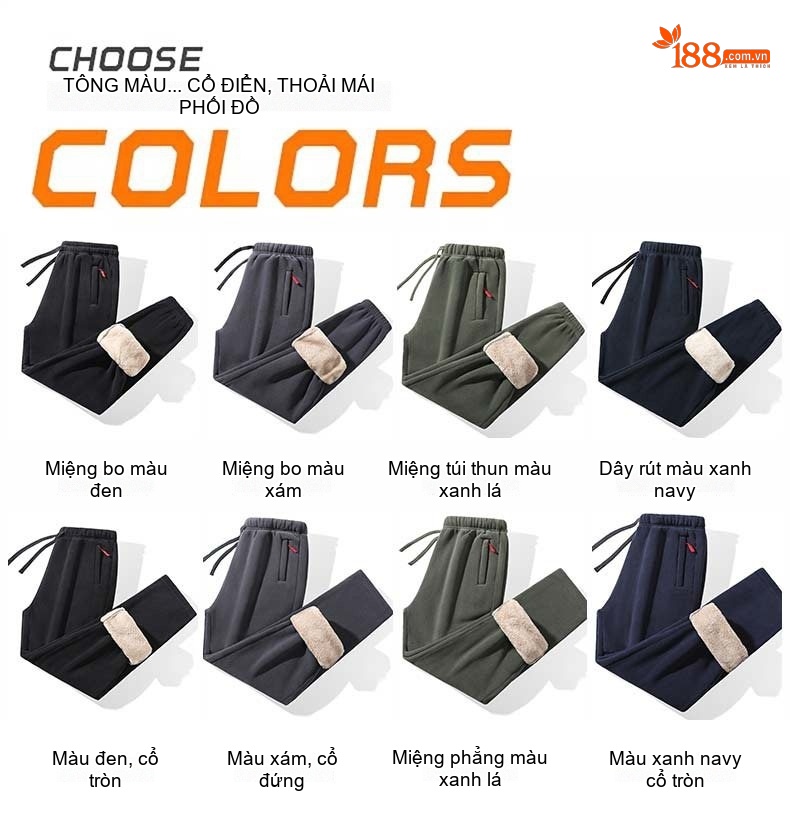 Quần Dài Nam Lông Cừu Non Dày Dặn Giữ Ấm Dáng Rộng Màu Đen, Xanh Navy, Xám, Xanh Olive... chi tiết 6