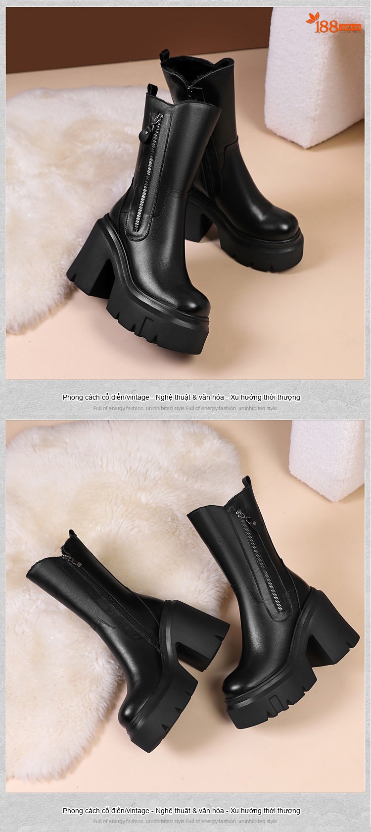 Boot Martin Nữ Da Thật Đế Cao 12cm Phong Cách Anh Quốc Màu Đen, Trắng chi tiết 10