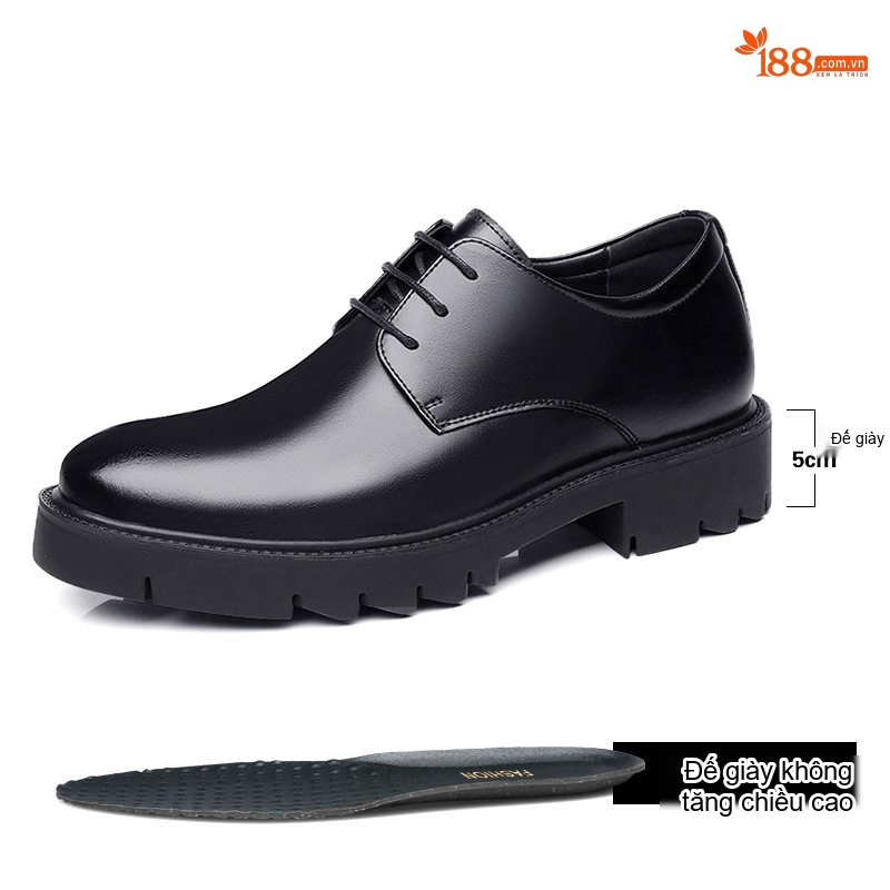 Giày Tây Buộc Dây Nam Da Bò Chiều Cao Đế 8cm Phong Cách Anh Quốc Màu Đen