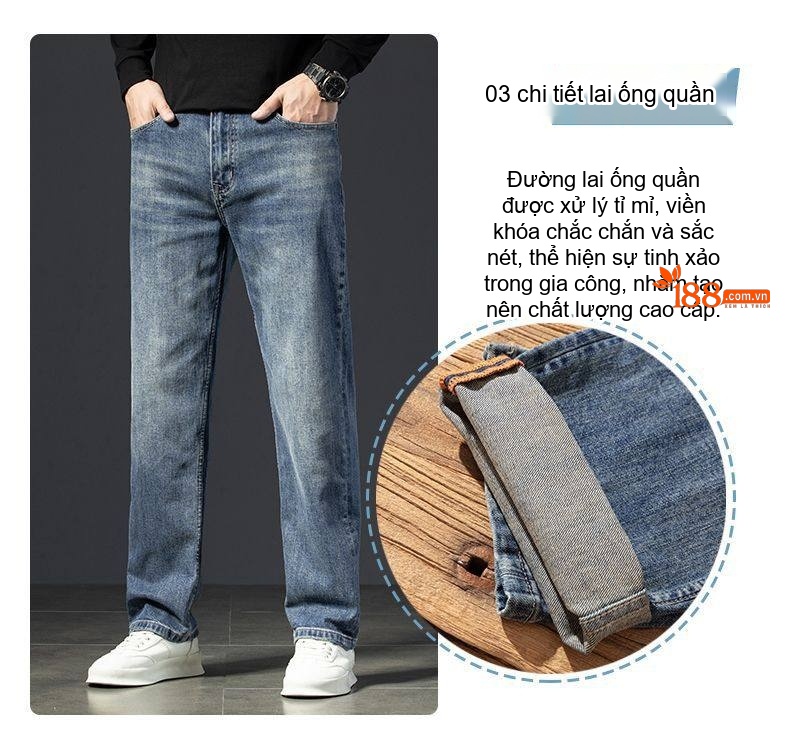Quần Jean Nam Cotton Co Giãn Dáng Suông Rộng Phong Cách Doanh Nhân Màu Xanh chi tiết 26