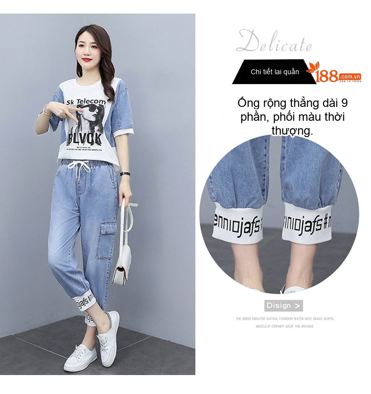 Bộ Quần Áo Mùa Hè Nữ Áo Thun Tay Lỡ Quần Lửng Ice Silk Phong Cách Casual Trẻ Trung chi tiết 6