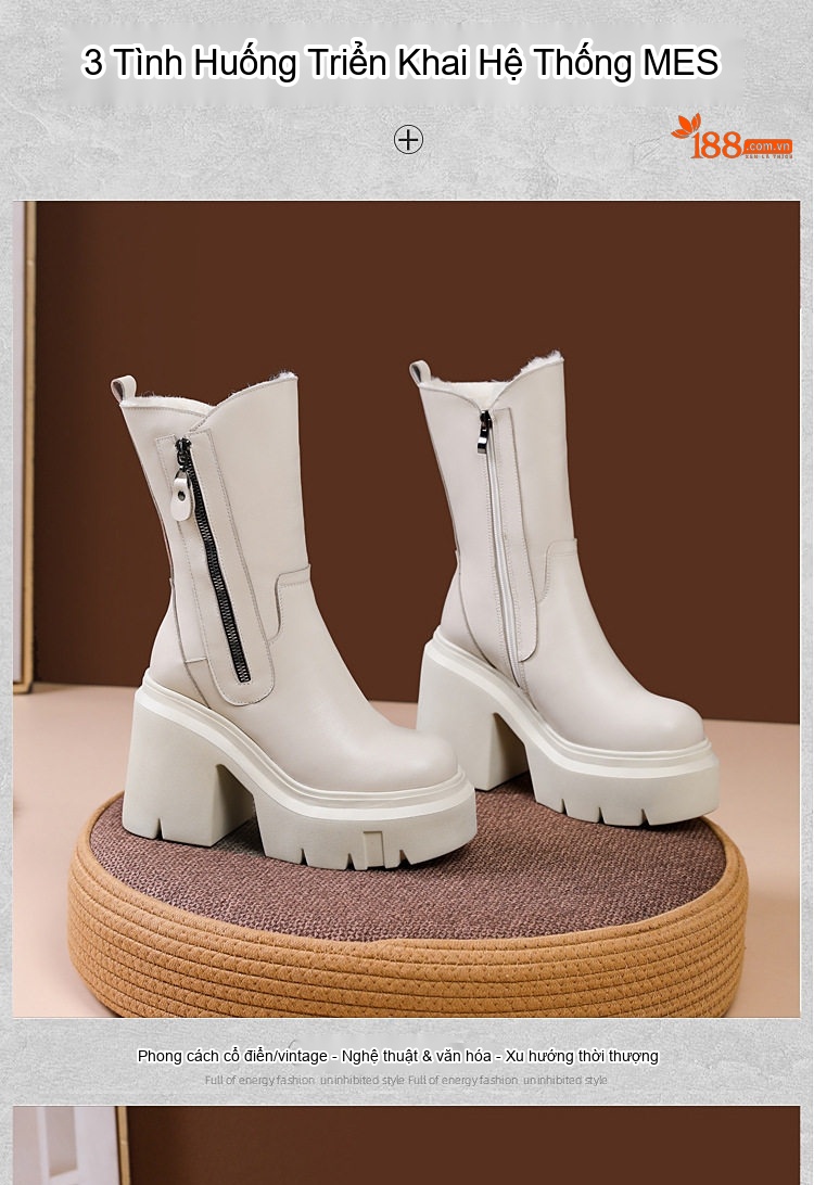 Boot Martin Nữ Da Thật Đế Cao 12cm Phong Cách Anh Quốc Màu Đen, Trắng chi tiết 8