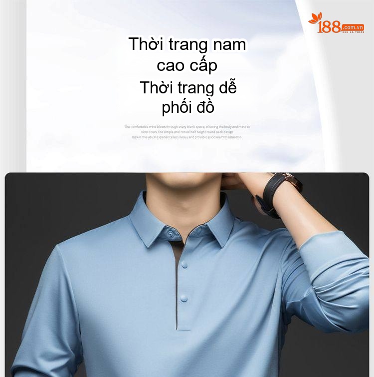 Áo Polo Nam Dài Tay Lụa Tơ Tằm Cổ Bẻ Phong Cách Business Casual Màu Be, Xanh Dương, Xám, Tím... chi tiết 1