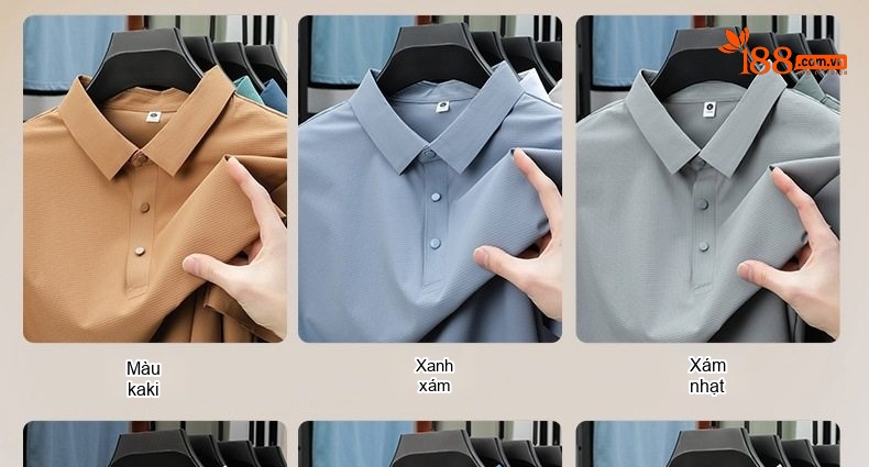 Áo Polo Nam Ngắn Tay Công Sở Thoáng Mát Kháng Khuẩn Chống Nhăn Chống Tia UV Màu Đen, Trắng, Nâu, Xám... chi tiết 9