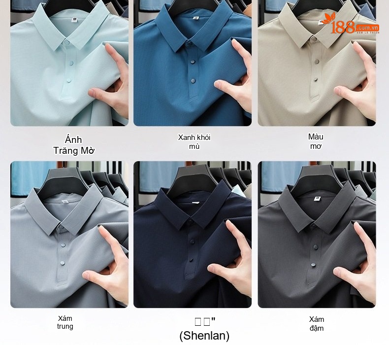 Áo Polo Nam Ngắn Tay Công Sở Thoáng Mát Kháng Khuẩn Chống Nhăn Chống Tia UV Màu Đen, Trắng, Nâu, Xám... chi tiết 10