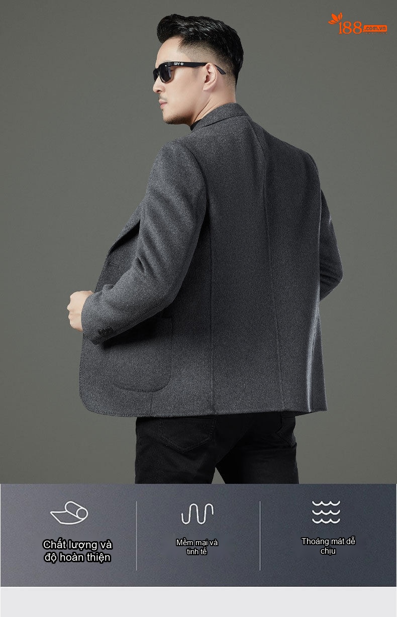 Áo Khoác Blazer Nam Hai Mặt Lông Cừu Áo Phao Lót Lông Vũ Có Thể Tháo Rời Màu Đen, Nâu, Xám chi tiết 3