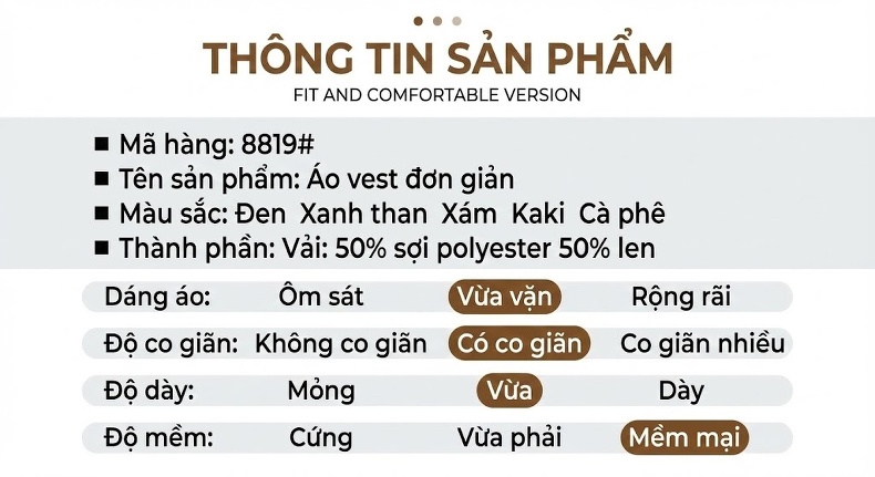 Áo Vest Nam Hai Mặt Dáng Ôm Họa Tiết Kẻ Houndstooth Lông Cừu Màu Nâu, Xám, Xanh Navy, Xám Đậm... chi tiết 16
