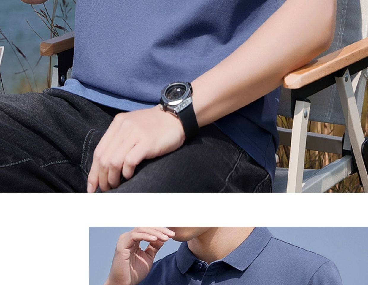 Áo Polo Nam Tay Ngắn Cotton Pima, Vải Mesh Thoáng Khí Màu Đen, Xám chi tiết 28