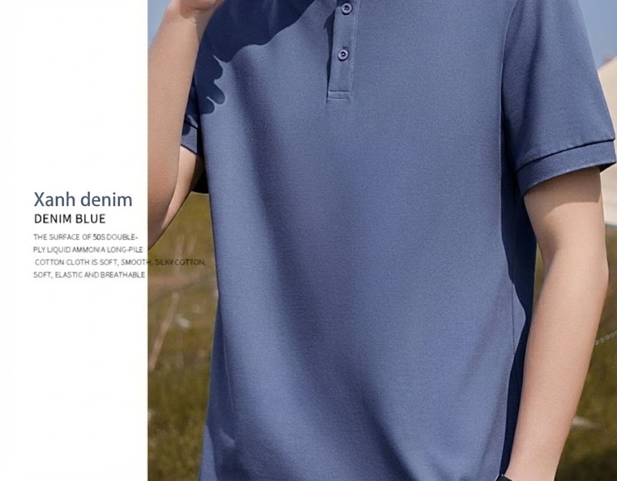 Áo Polo Nam Tay Ngắn Cotton Pima, Vải Mesh Thoáng Khí Màu Đen, Xám chi tiết 29