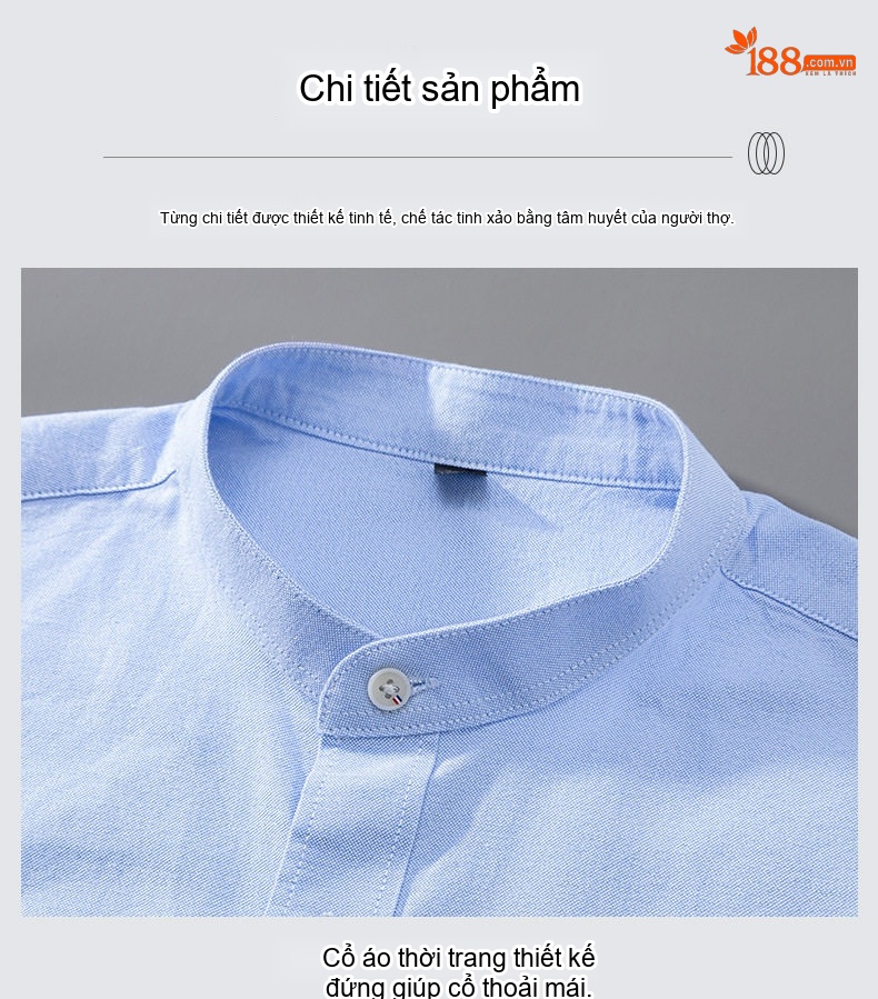 Áo Sơ Mi Nam Tay Dài Cổ Trụ Oxford Cotton Dáng Ôm Màu Vàng, Xanh Lam, Xanh Dương, Xám... chi tiết 22