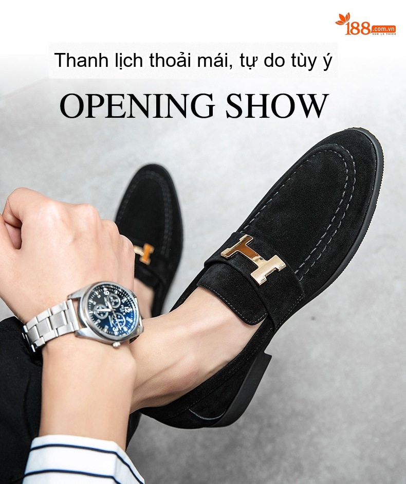 Giày Lười Nam Da Mờ Chiều Cao Đế Khoảng 2cm Màu Đen, Nâu, Xanh Navy chi tiết 1