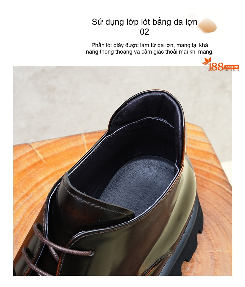Giày Boot Martin Nam Da Bò Thủ Công Tăng Chiều Cao 4.5cm Đế Dày Phong Cách Anh Quốc Màu Đen chi tiết 9