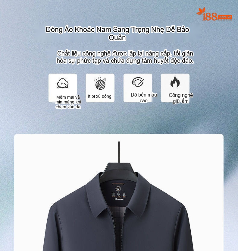 Áo Khoác Nam Dáng Suông Cổ Bẻ Khóa Kéo Phong Cách Doanh Nhân Màu Xanh Navy, Be chi tiết 1