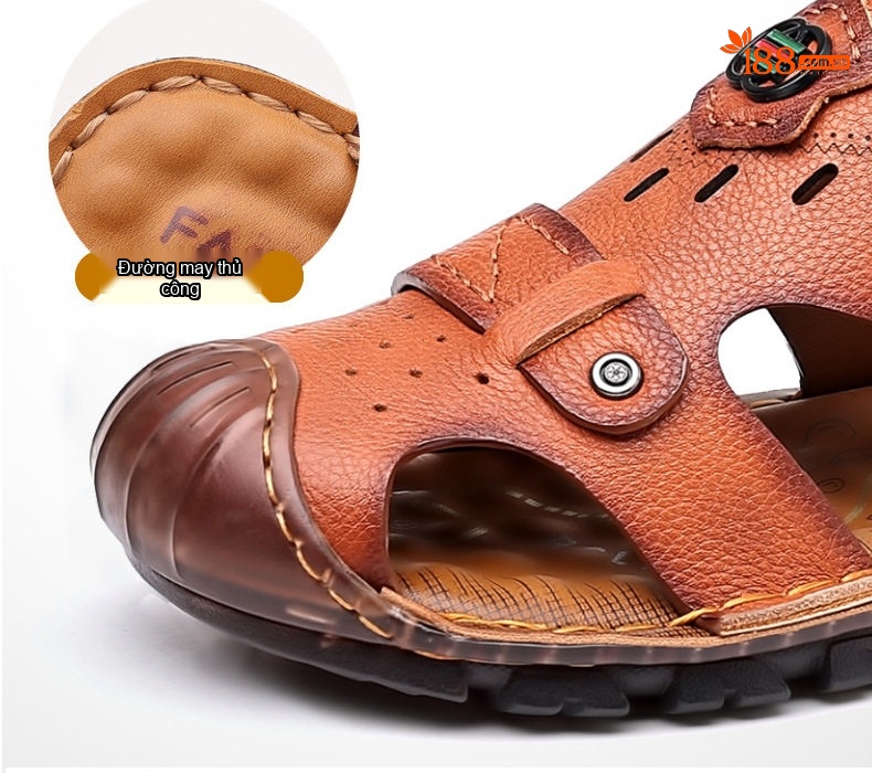 Dép Sandal Nam Da Bóng Quai Hậu Chiều Cao Đế Khoảng 2cm Màu Nâu, Đen chi tiết 16