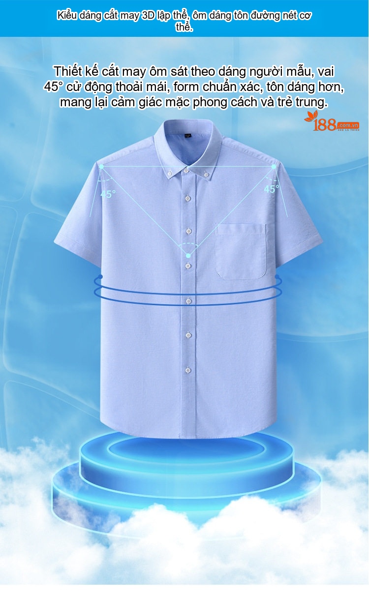Áo Sơ Mi Tay Ngắn Nam Cotton Oxford Màu Trắng, Xanh Dương, Xanh Mint, Hồng... chi tiết 18