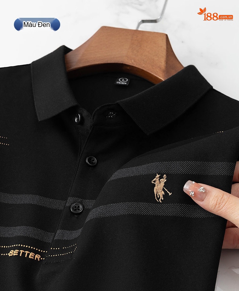 Áo Polo Nam Sợi Tơ Cotton Thời Trang Thanh Lịch Màu Trắng, Kem, Xanh, Đen chi tiết 18