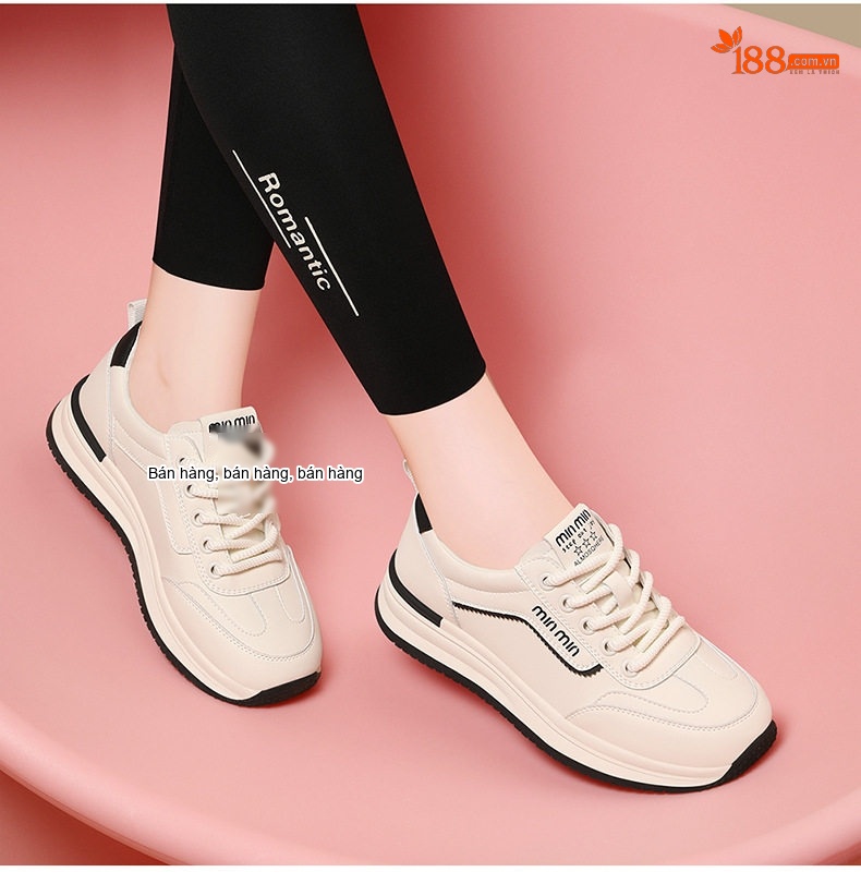 Giày Thể Thao Nữ Da Thật Đế Dày Chiều Cao Đế Khoảng 4cm Màu Trắng chi tiết 7